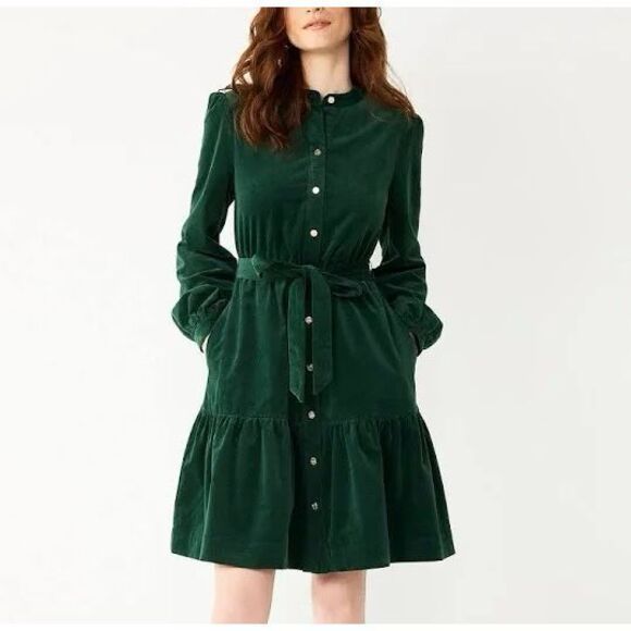 Draper James Dresses & Skirts - Draper James Dress Women’s M Green Corduroy Long Sleeve Ruffled Fit & Flare